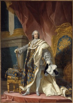 Lodewijk XV (1710-1774), koning van Frankrijk en Navarra, in grote koninklijke mantel in 1760 door J. De heer Fredou